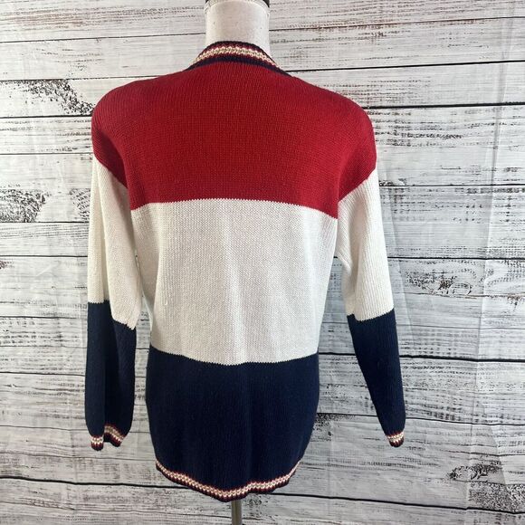 Vintage Karen Scott Cardigan Sweater size Small Red Blue Nautical Sailor Boating - Picture 9 of 10